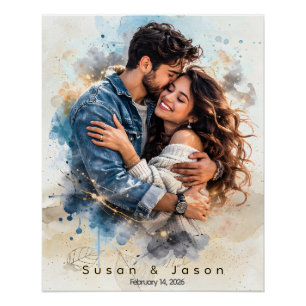 Póster Regalo de San Valentín de Acuarela con Foto Person