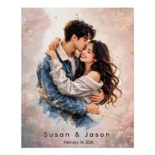 Póster Regalo de San Valentín de Acuarela con Foto Person