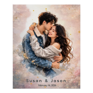 Póster Regalo de San Valentín de Acuarela con Foto Person
