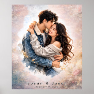 Póster Regalo de San Valentín de Acuarela con Foto Person