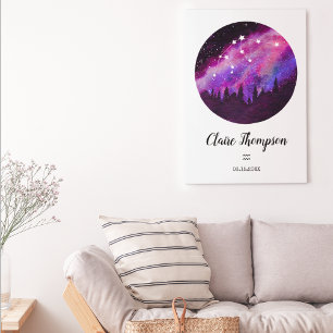 Póster Regalo de signo zodiacal Acuario constelación rosa