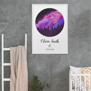 Póster Regalo de signo zodiacal Leo constelación rosa