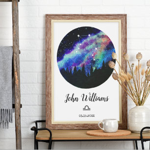 Póster Regalo de signo zodiacal Libra constelación azul