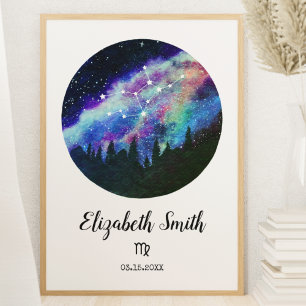 Póster Regalo de signo zodiacal Virgo constelación azul