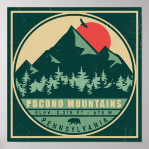 Póster Regalo de souvenirs de venado Poconos PA Retro Sun