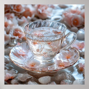 Póster 🌸 Regalo de taza de té floral para la pared de la