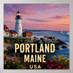 Póster Regalo de viaje costero del faro de Portland Maine