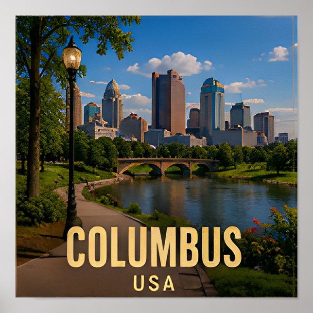 Póster Regalo de viaje de Columbus Ohio Riverfront (Frente)