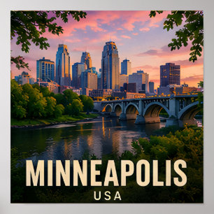 Póster Regalo de viaje de Minneapolis Minnesota Río Ciuda