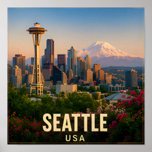 Póster Regalo de viaje de Seattle Washington Ciudad Esmer