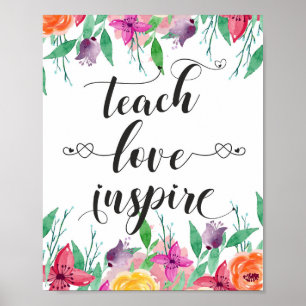 Póster Regalo del profesor Enseñar Amor Inspira Cita Flor