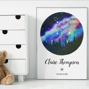 Póster Regalo del signo del horóscopo de Piscis constelac