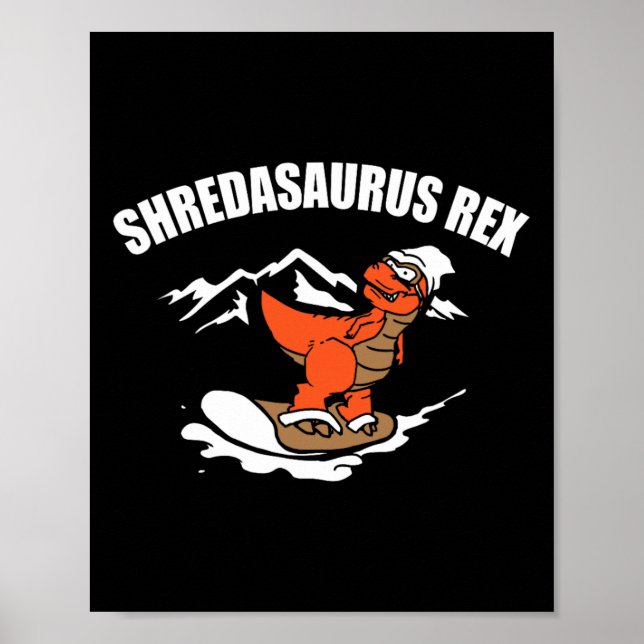 Póster Regalo divertido de dinosaurio de snowboard para n (Frente)