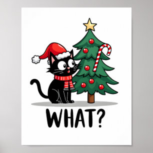 Póster Regalo divertido de gato negro empujando el árbol