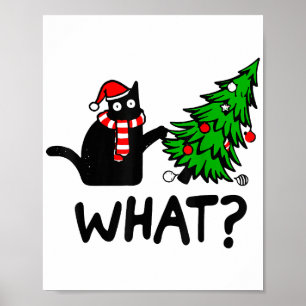 Póster Regalo divertido de gato negro que empuja el árbol