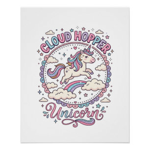 Póster Regalo Divertido Unicornio Saltador de Nubes Unico