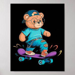Póster Regalo divertido y lindo de oso en patineta para h
