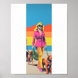 Póster Regalo estilo popart, paseo de perro en la playa