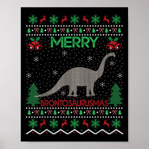 Póster Regalo feo de Brontosaurio Navideño Feliz Brontosa