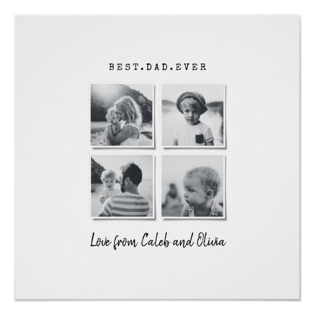 Póster Regalo moderno multifoto papá elegante blanco negr (Anverso)