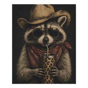 Póster Regalo para amante de mapaches vintage occidental