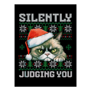 Póster Regalo para Amantes de Gatos Grumpy Cat en Navidad