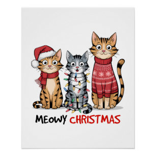 Póster Regalo para amantes de los gatos Feliz Navidad
