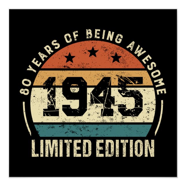 Póster Regalo para cumpleaños 80 retro vintage 1945 (Anverso)