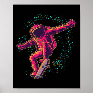 Póster Regalo para niños cosmonauta patinaje en el espaci