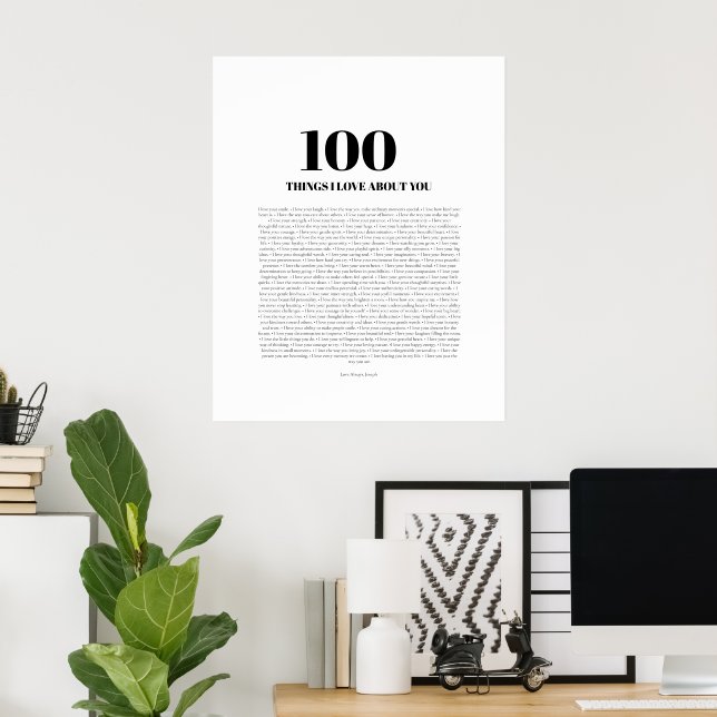 Póster Regalo personalizable de 100 cosas que amo de ti (Oficina en casa)
