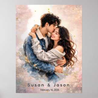 Póster Regalo personalizado de acuarela del Día de San Va