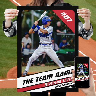 Póster Regalo Personalizado Jugador de Béisbol Negro Blan