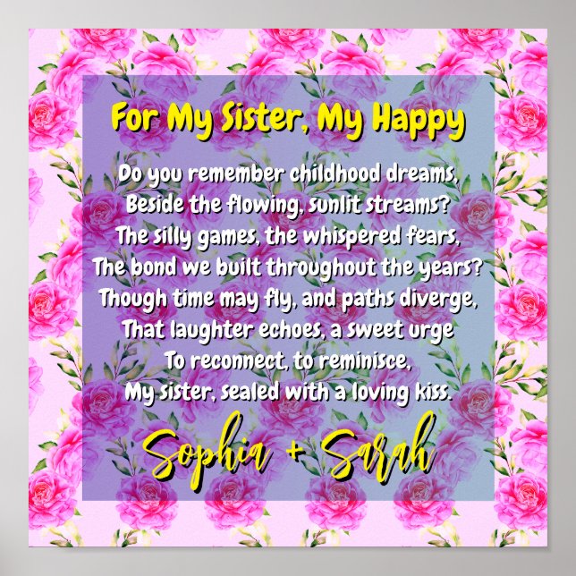 Póster Regalo poético para mi hermana y flores rosas | Re (Frente)