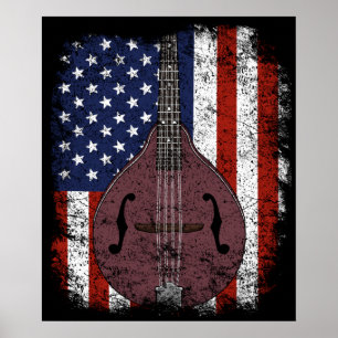 Póster Regalo retro Mandolin Vintage Country Music Americ