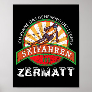 Póster Regalo vintage de esquí para esquiadores de Zermat
