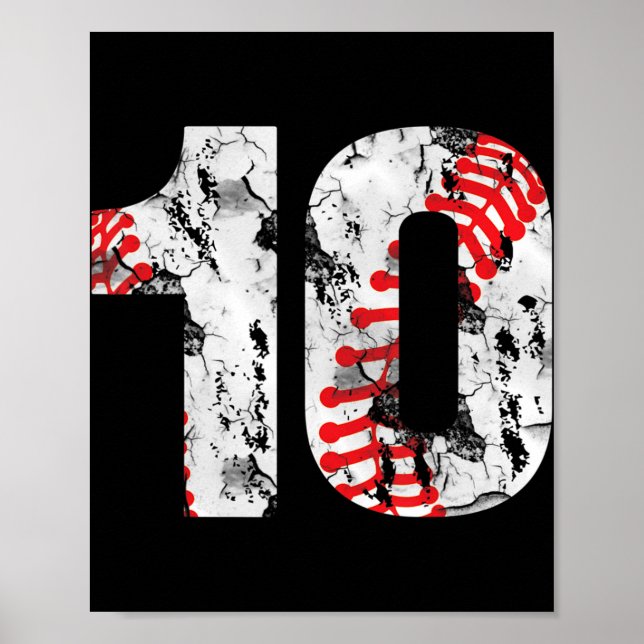 Póster Regalos de 10 años número 10 de béisbol décimo cum (Frente)