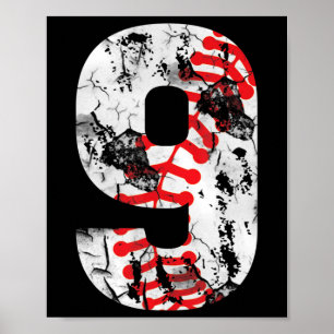 Póster Regalos De 9 Años De Edad Número 9 De Béisbol Nove