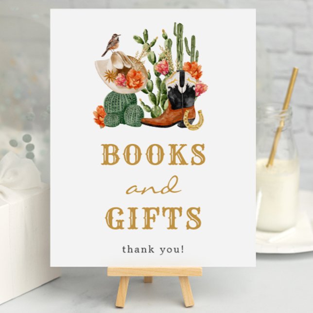 Póster Regalos de Baby Shower occidentales (Western Boho Baby Shower Books and Gifts Poster by Painted Paperie
)