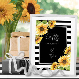 Póster Regalos de boda de girasoles de franja negra minim
