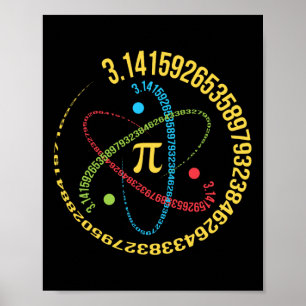 Póster Regalos de ciencia de matemáticas de átomo 3.14 Pi