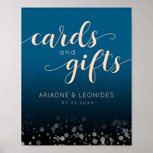 Póster Regalos de elegantes tarjetas de la Boda Azul Oceá (Frente)