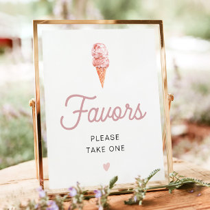 Póster Regalos de fiesta de boda de helado rosa retro CLA