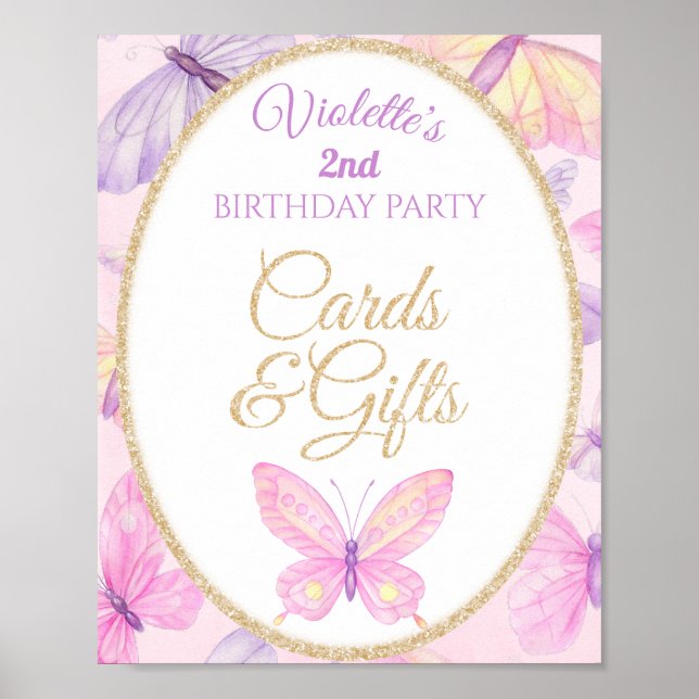Póster Regalos de la fiesta de cumpleaños de la mariposa  (Frente)