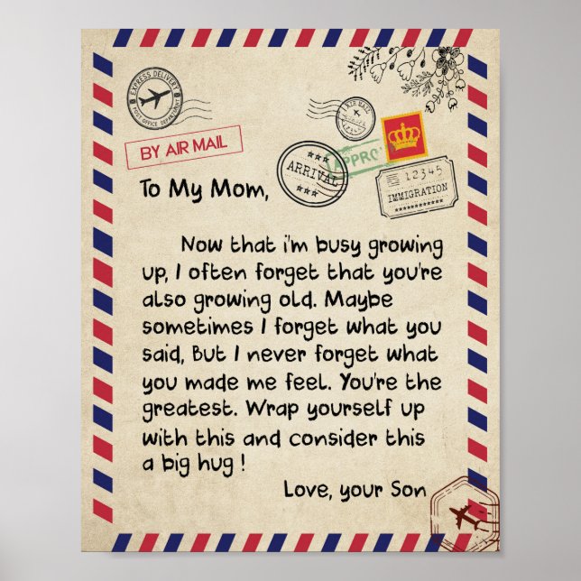 Póster Regalos de mamá | Carta A Mi Mamá Amor De Hijo (Frente)