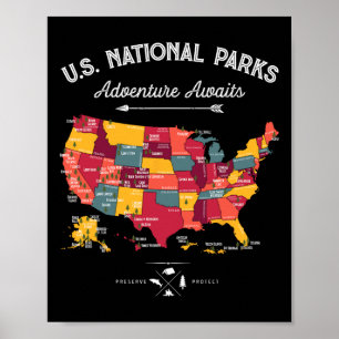 Póster Regalos de mapa de 62 parques nacionales Nosotros