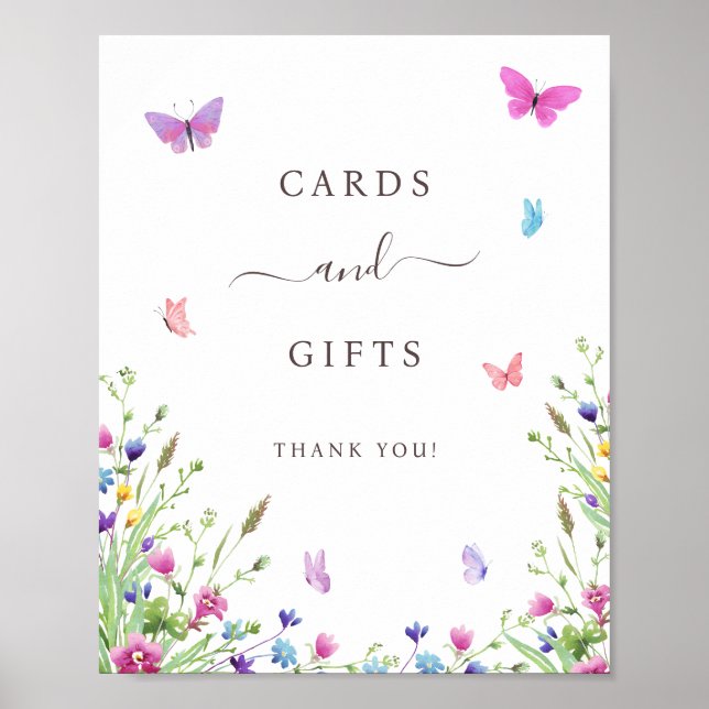 Póster Regalos De Mariposa Y Rótulo De Tarjetas De Flor S (Frente)