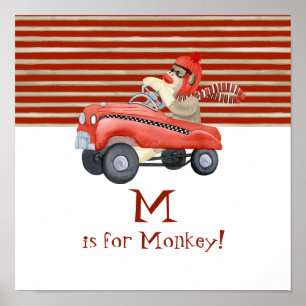Póster Regalos de mono de calcetín retro con coche de ped