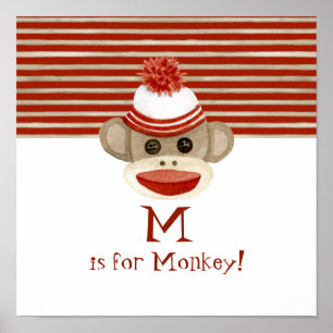 Póster Regalos de mono de calcetín retro con gorro de cal