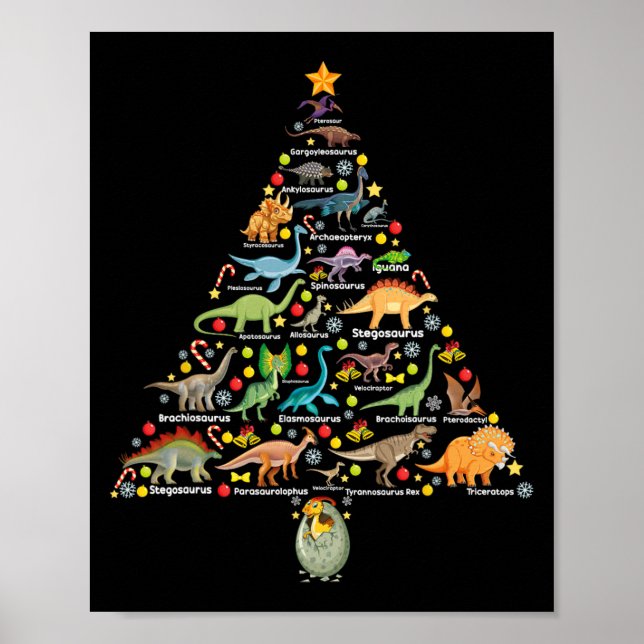 Póster Regalos de Navidad de árbol de Navidad de dinosaur (Frente)