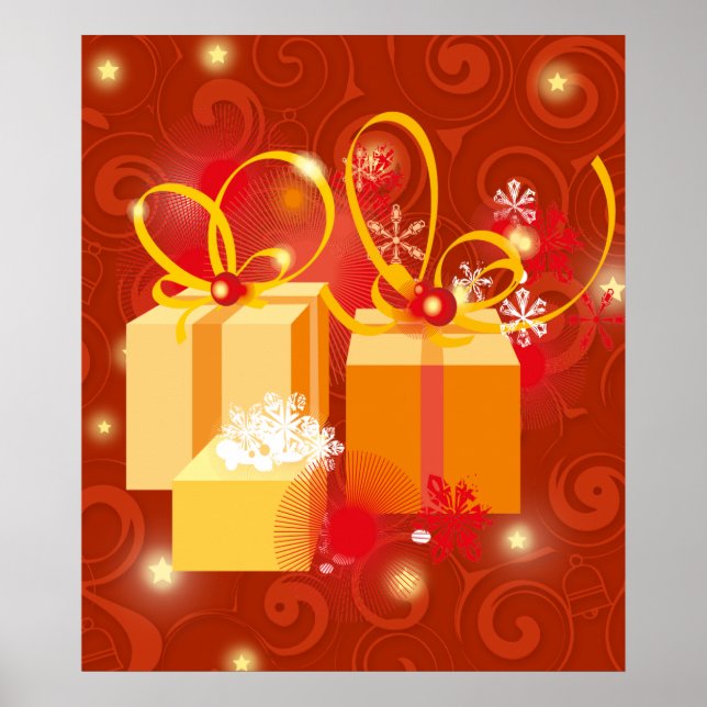 Póster Regalos de Navidad Rojo y Oro (Frente)